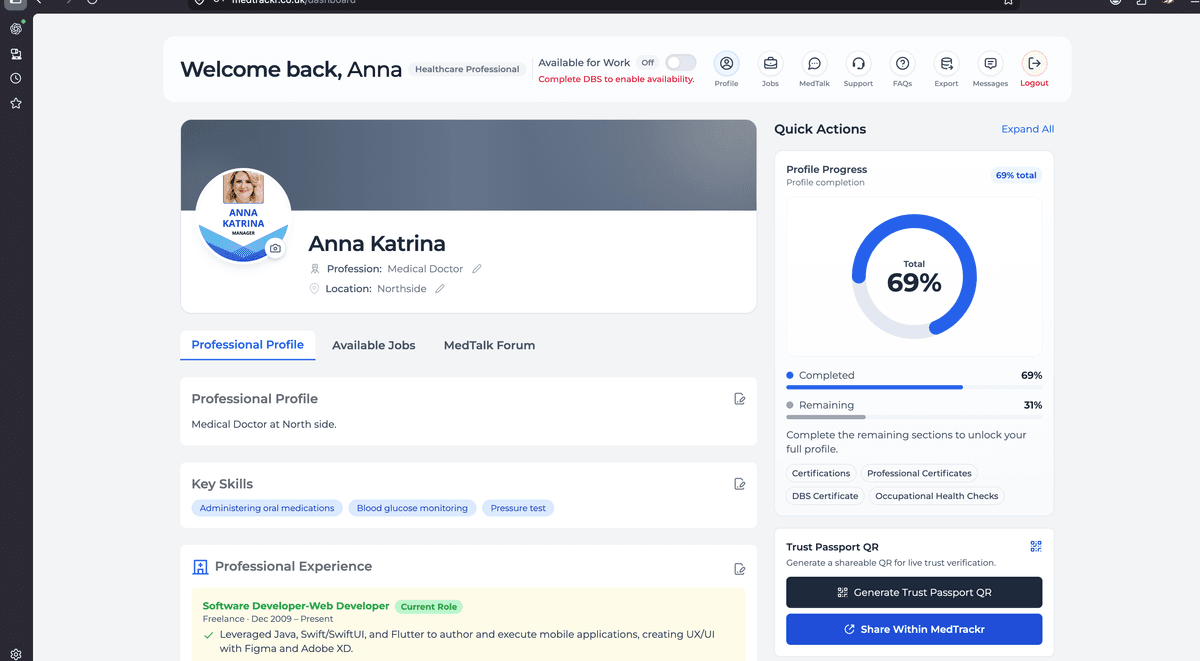 MedTrackr dashboard